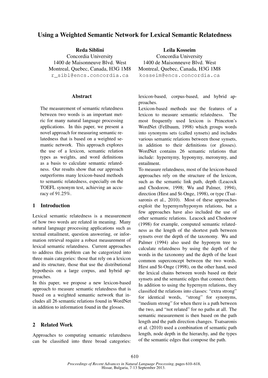 Using a Weighted Semantic Network for Lexical Semantic Relatedness