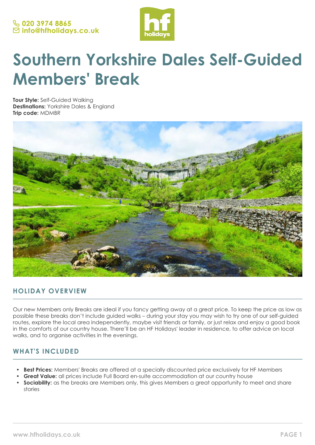 Members' Break at Southern Yorkshire Dales