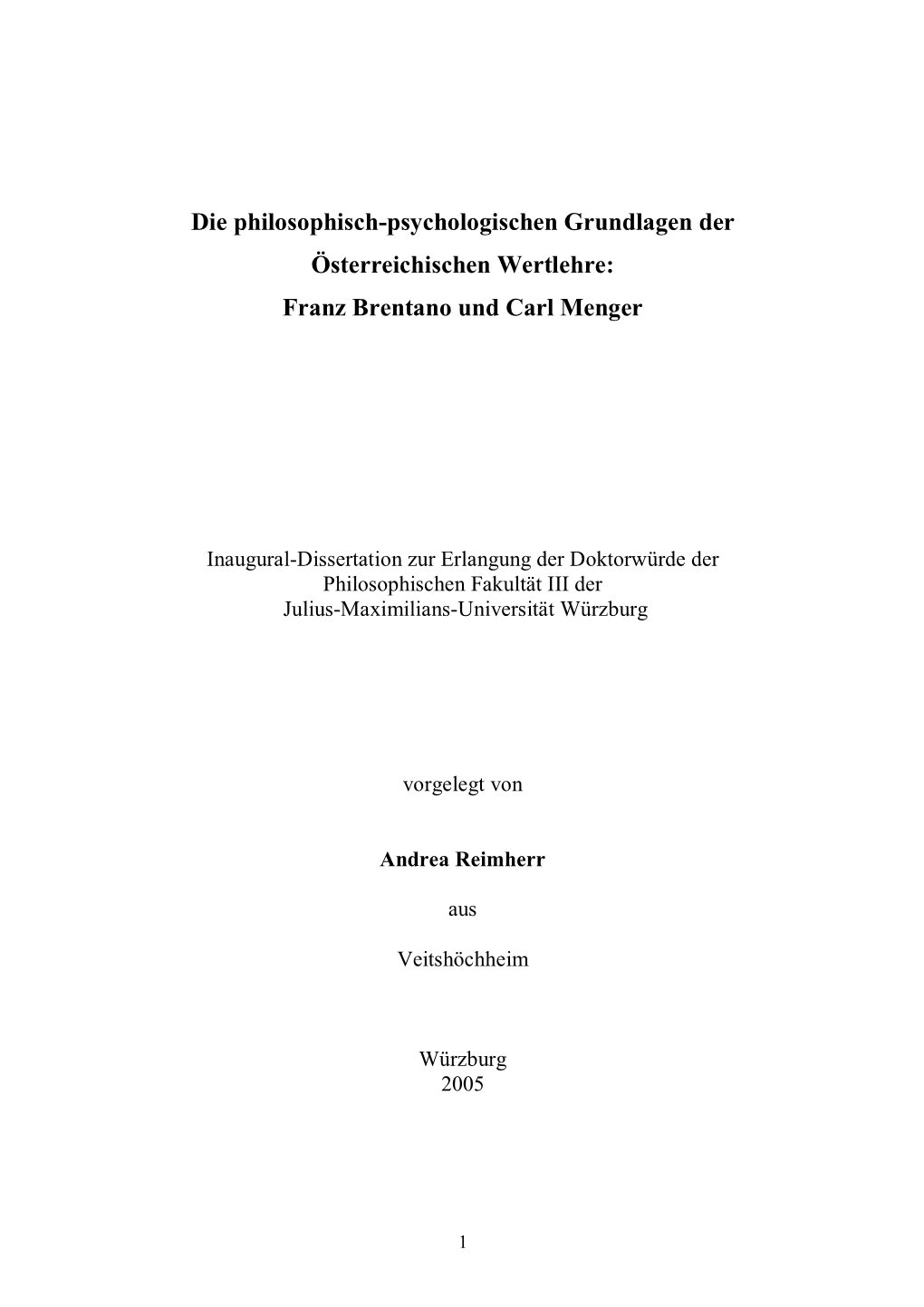 Franz Brentano Und Carl Menger