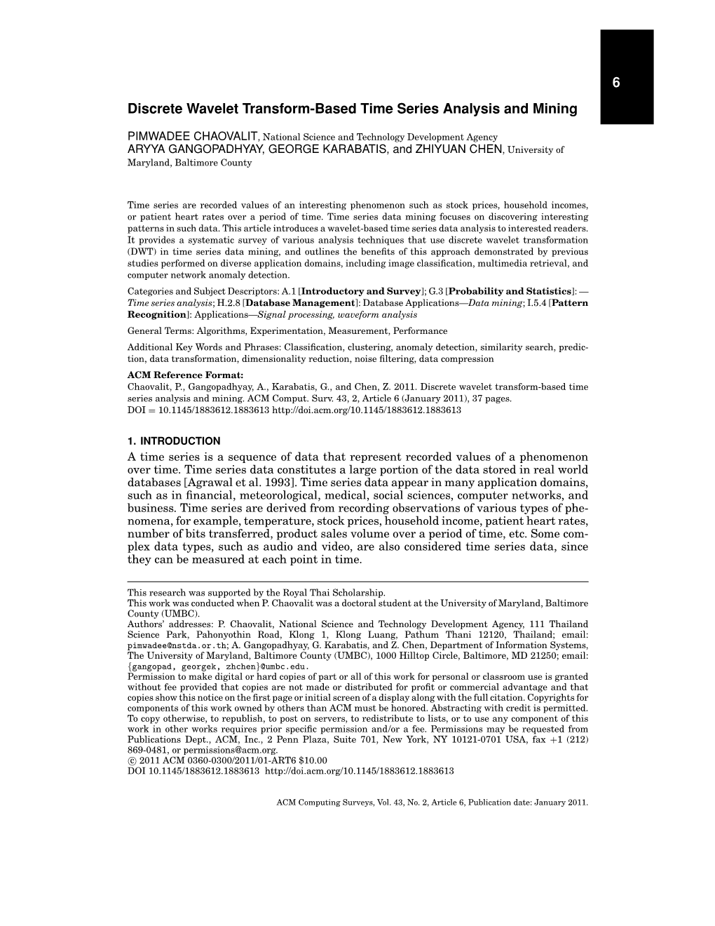 Discrete Wavelet Transform-Based Time Series Analysis and Mining