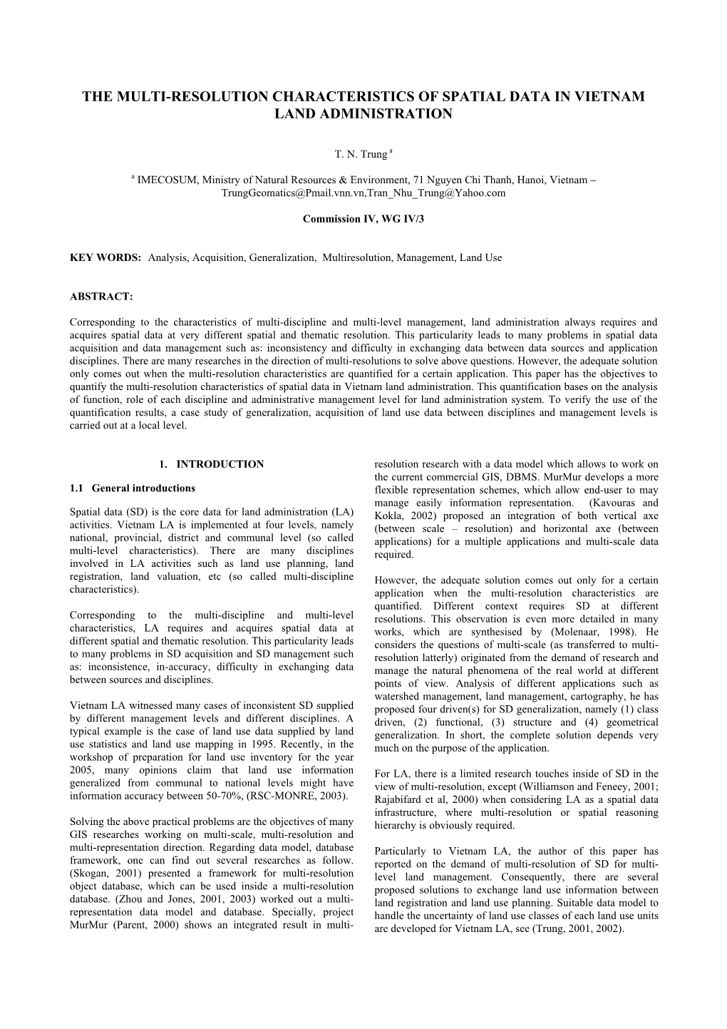 The Multi-Resolution Characteristics of Spatial Data in Vietnam Land Administration