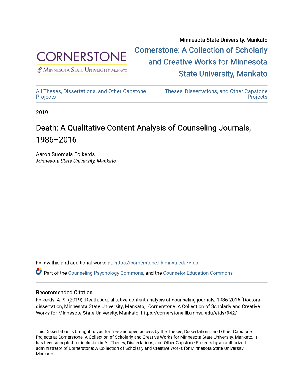 Death: a Qualitative Content Analysis of Counseling Journals, 1986–2016