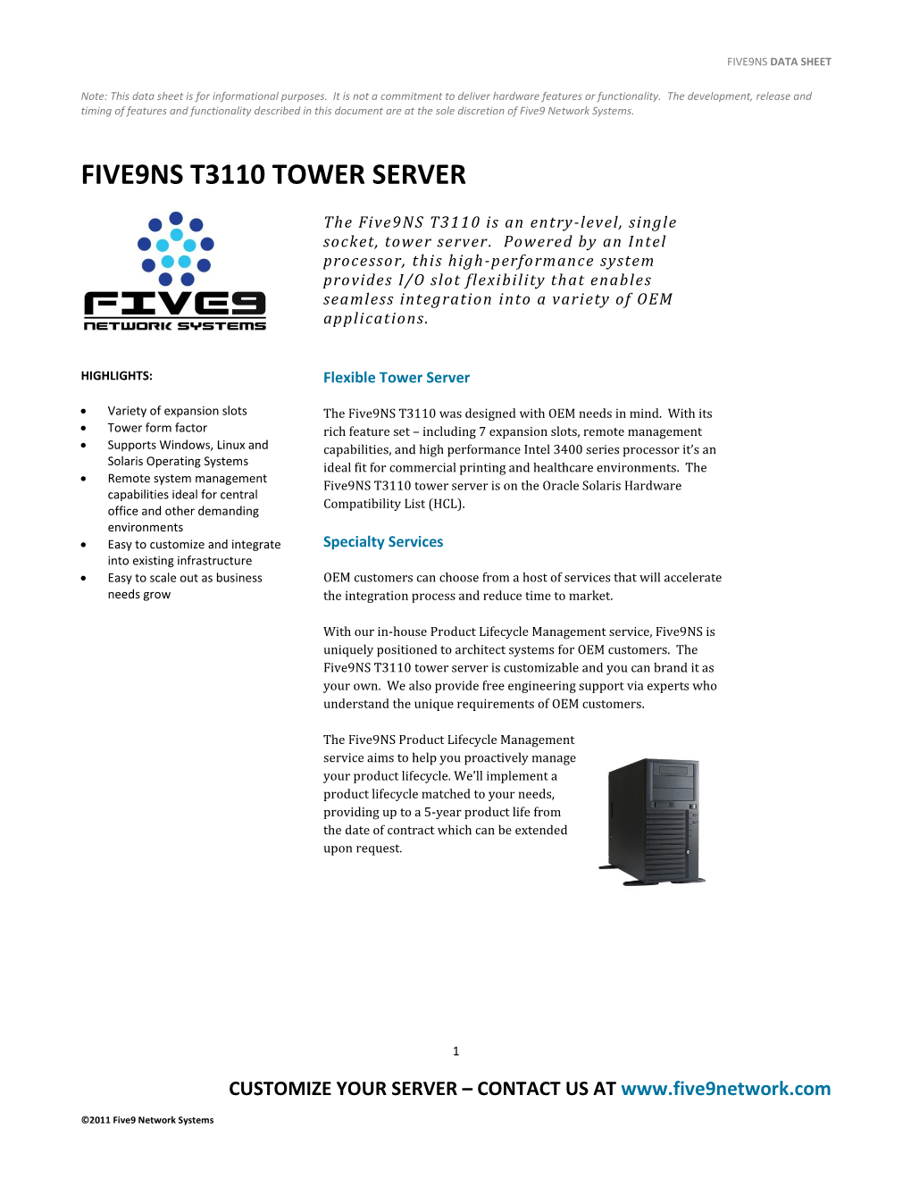 Five9ns T3110 Tower Server