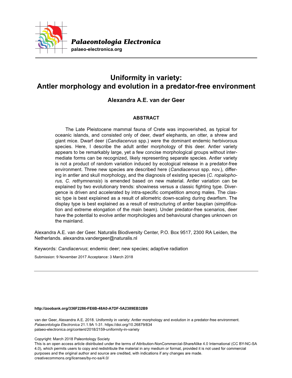 Antler Morphology and Evolution in a Predator-Free Environment