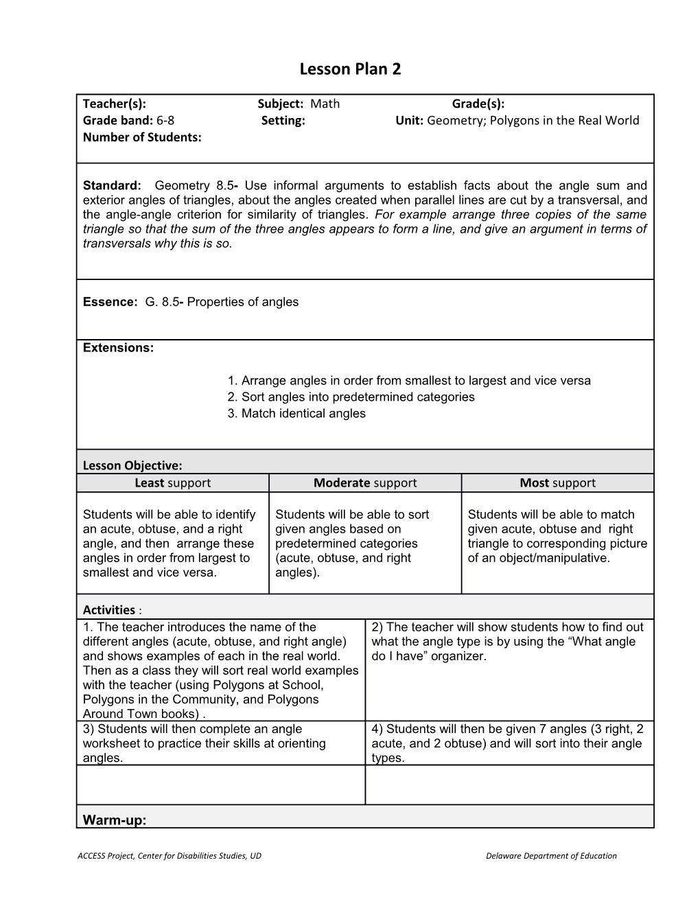 ACCESS Project, Center for Disabilities Studies, UD Delaware Department of Education s2