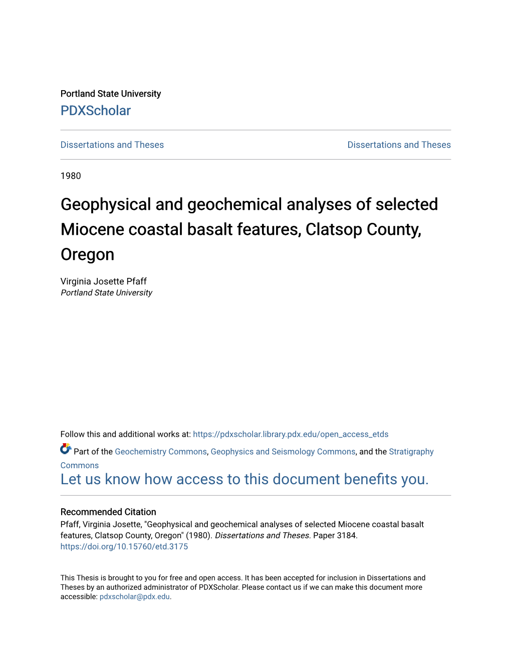 Geophysical and Geochemical Analyses of Selected Miocene Coastal Basalt Features, Clatsop County, Oregon