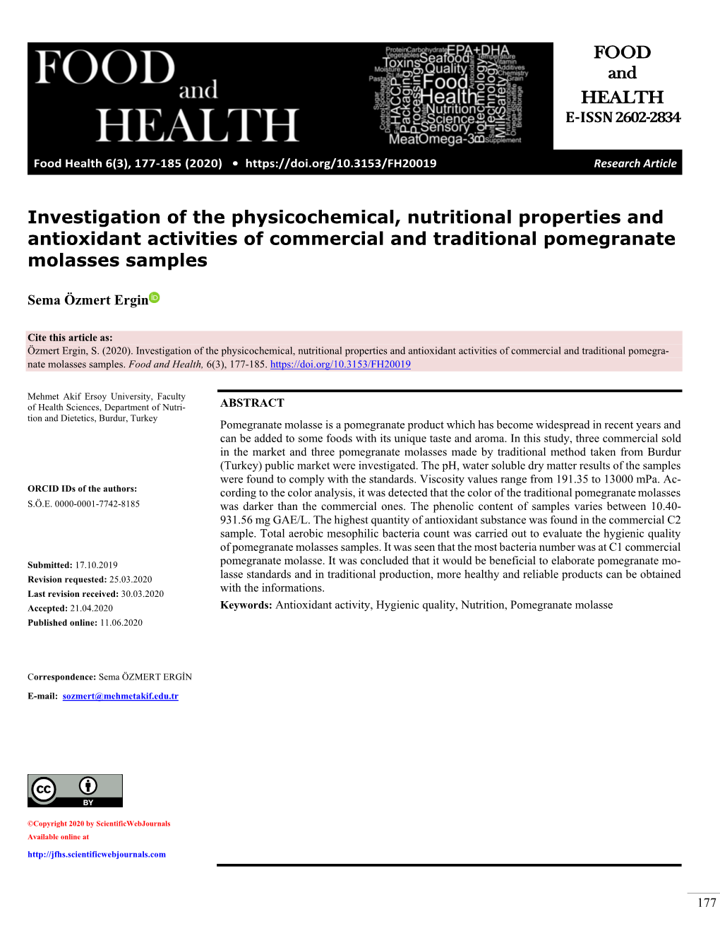 FOOD and HEALTH Investigation of the Physicochemical, Nutritional