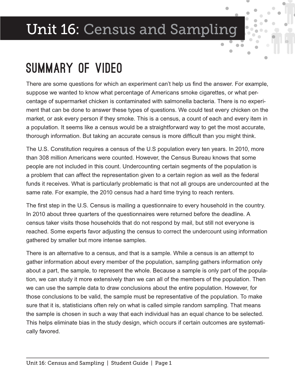 Unit 16: Census and Sampling