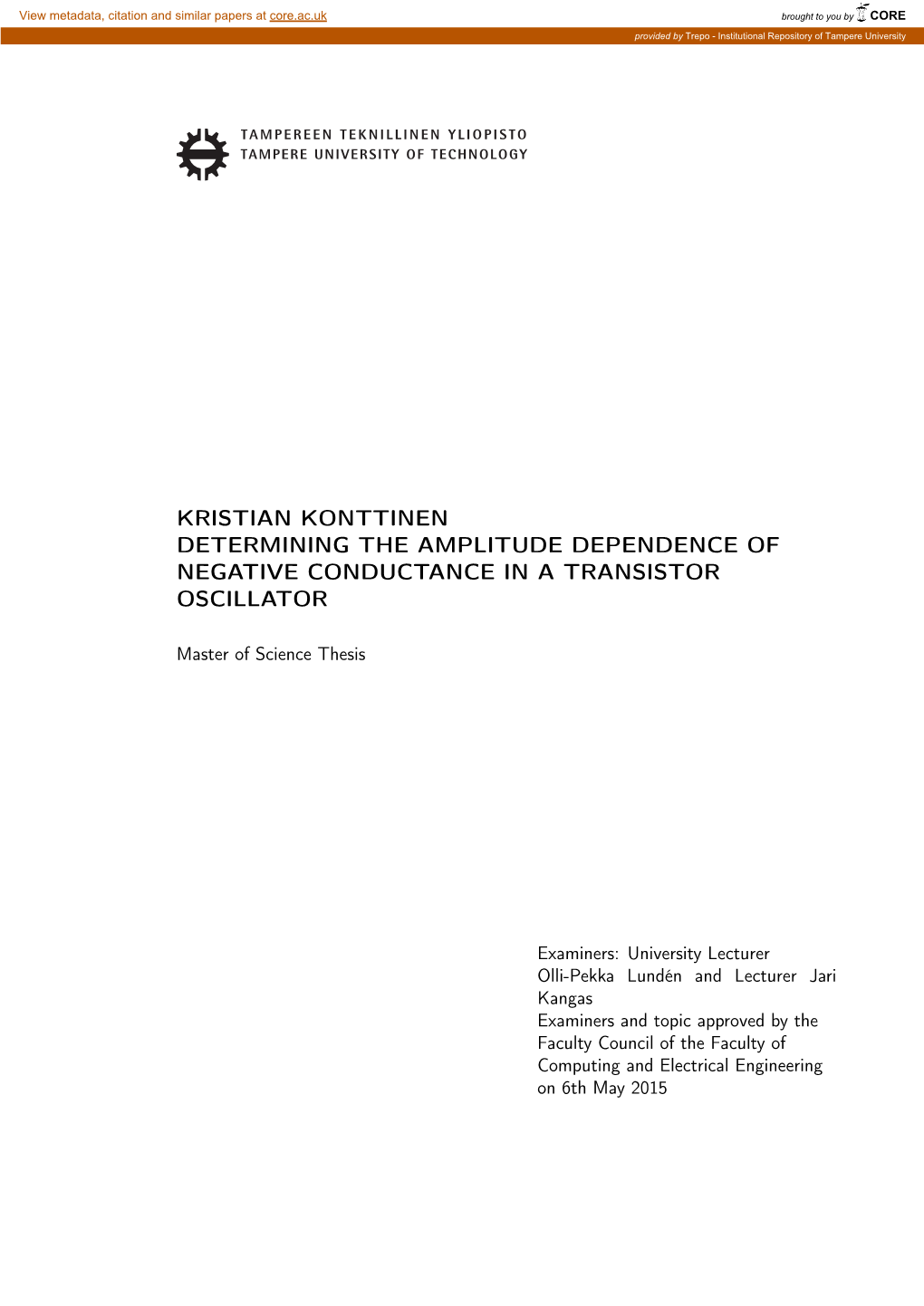 Determining the Amplitude Dependence of Negative Conductance in a Transistor Oscillator