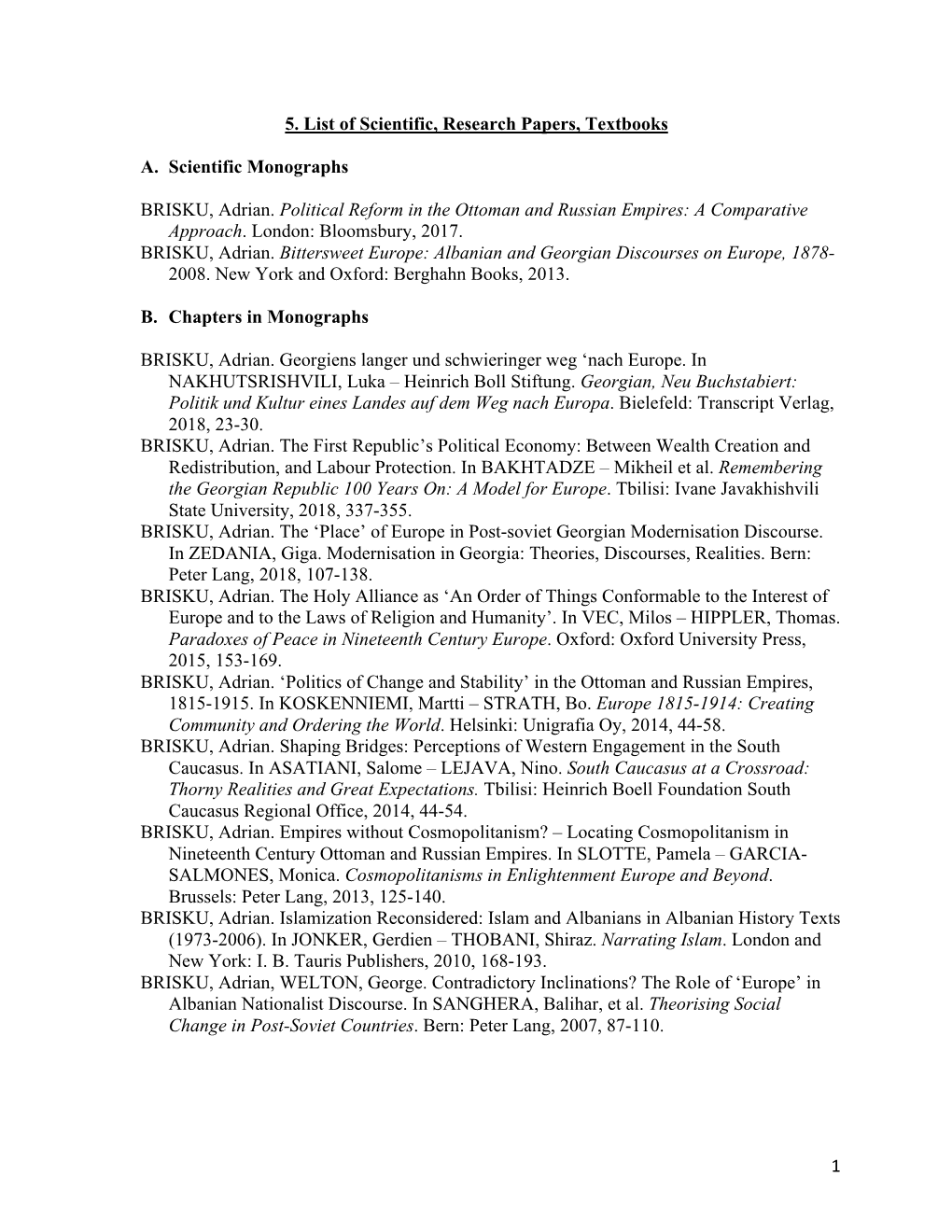 1 5. List of Scientific, Research Papers, Textbooks A. Scientific