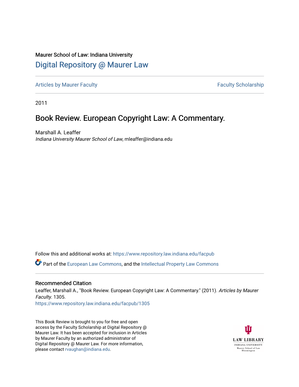 Book Review. European Copyright Law: a Commentary