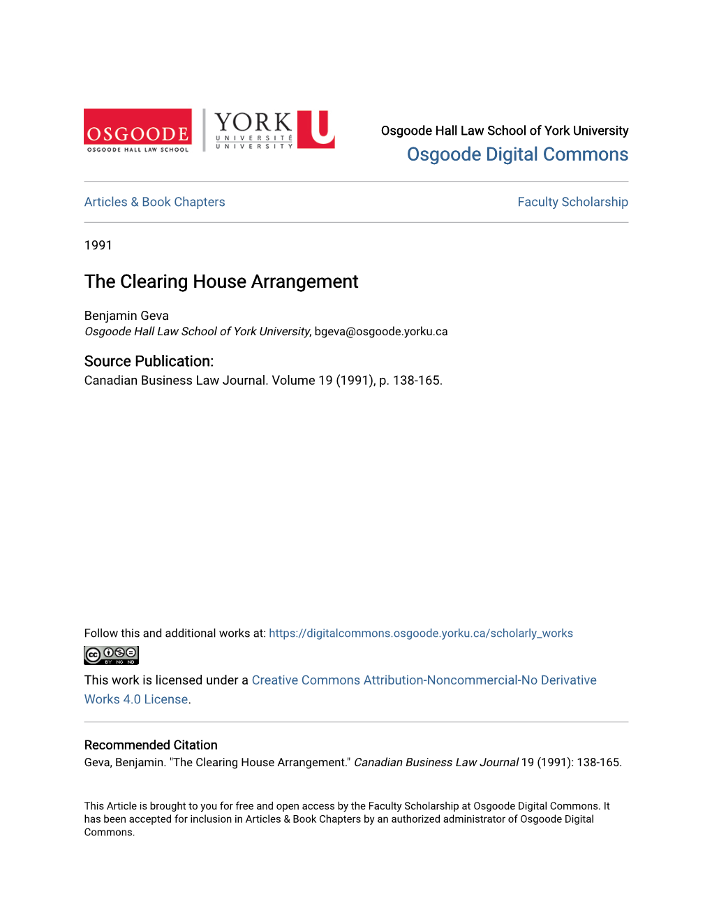 The Clearing House Arrangement