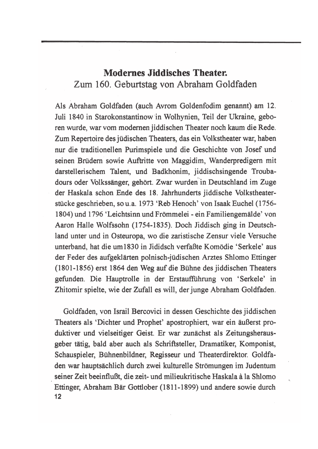 Zum 160. Geburtstag Von Abraham Goldfaden