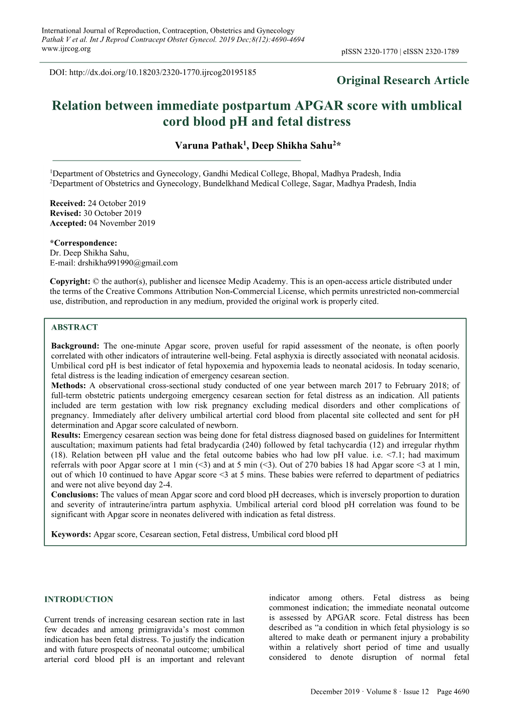 Relation Between Immediate Postpartum APGAR Score with Umblical Cord Blood Ph and Fetal Distress