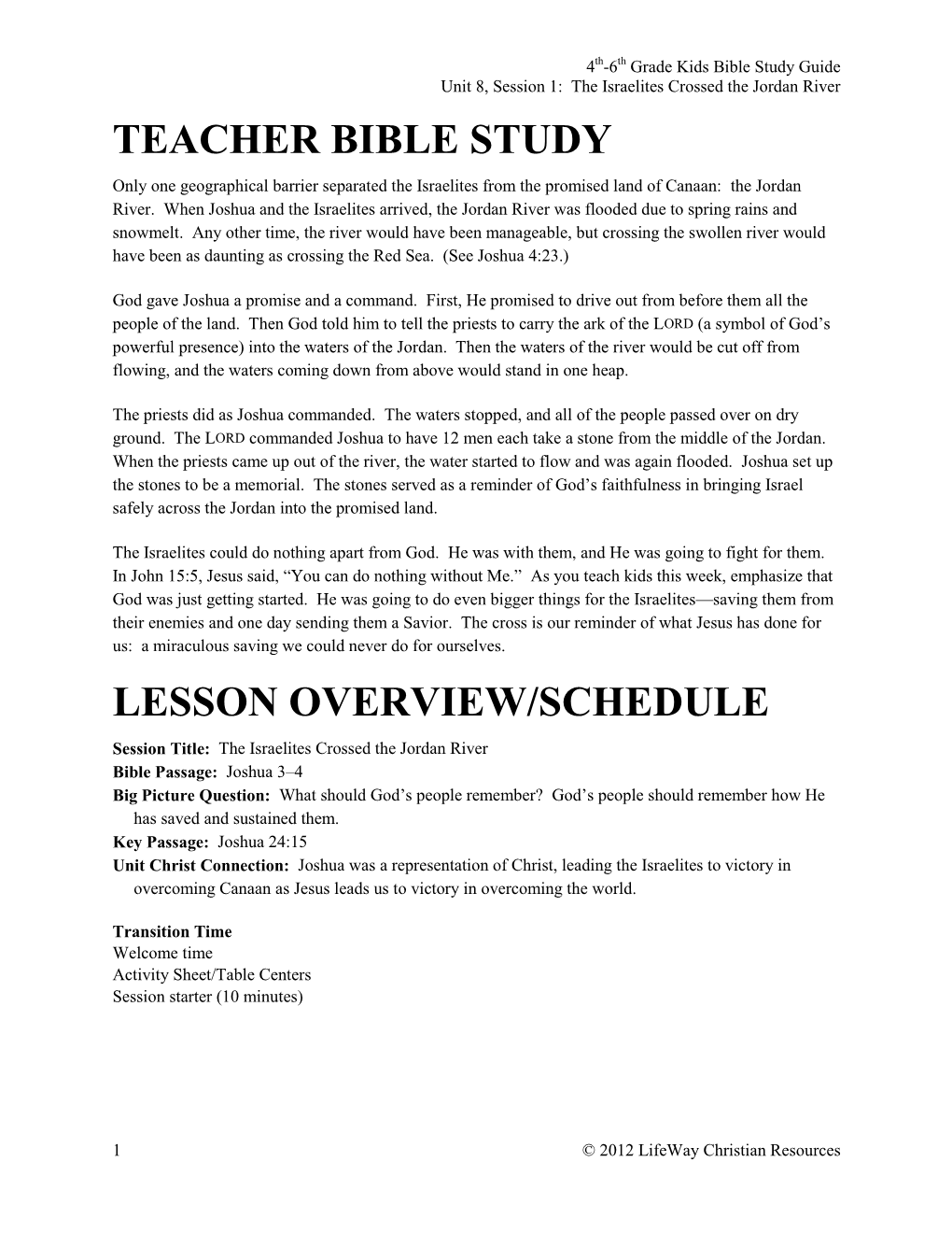 Teacher Bible Study Lesson Overview