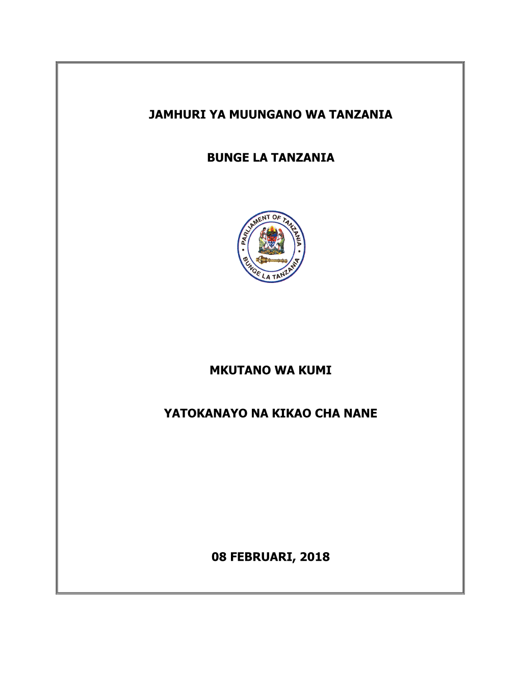 Jamhuri Ya Muungano Wa Tanzania Bunge La Tanzania