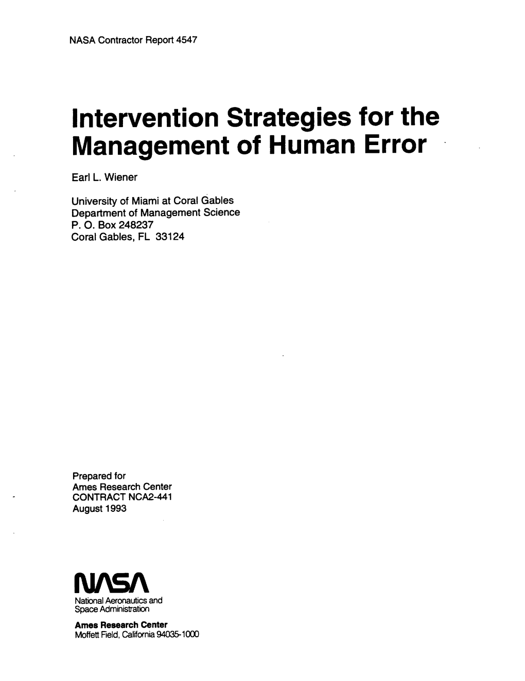 Intervention Strategies for the Management of Human Error