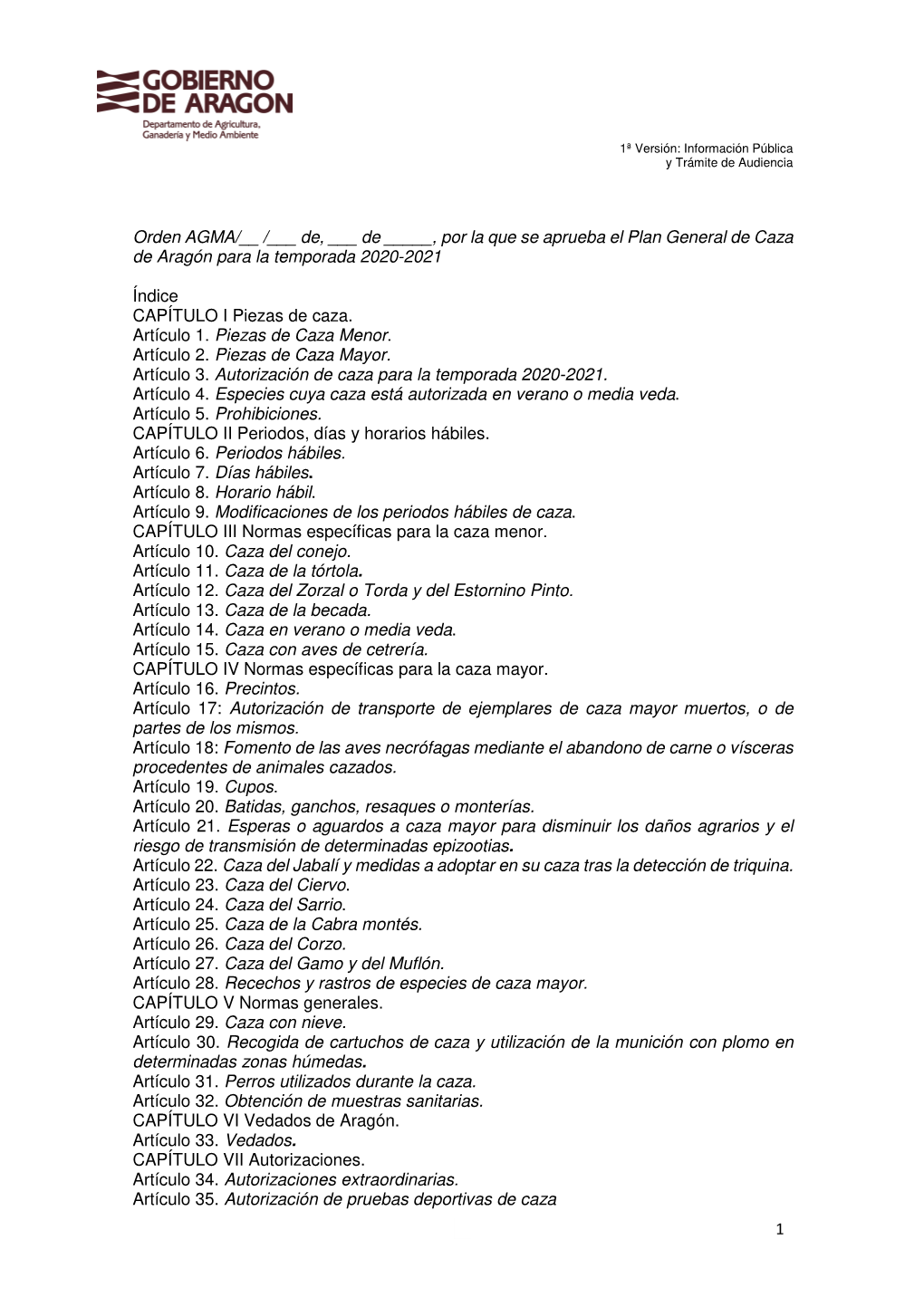 Plan General De Caza 2021-2020 Información Pública Y Audiencia