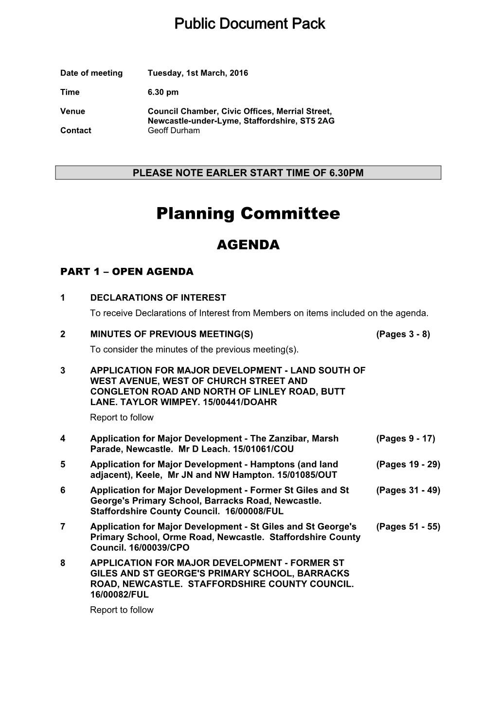 (Public Pack)Agenda Document for Planning Committee, 01/03/2016