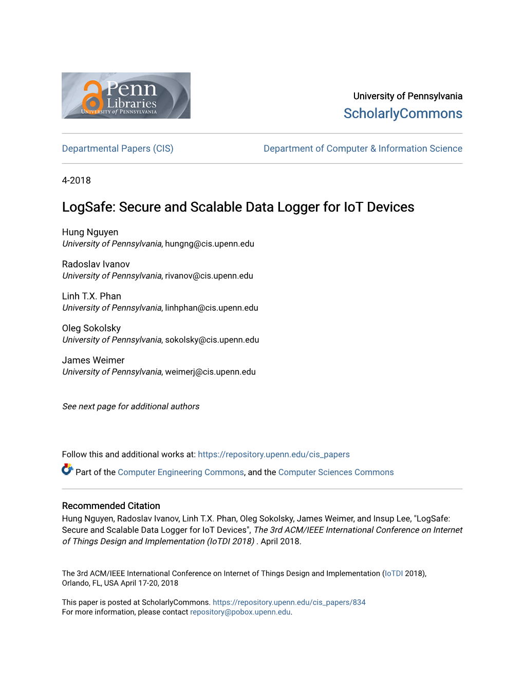 Logsafe: Secure and Scalable Data Logger for Iot Devices