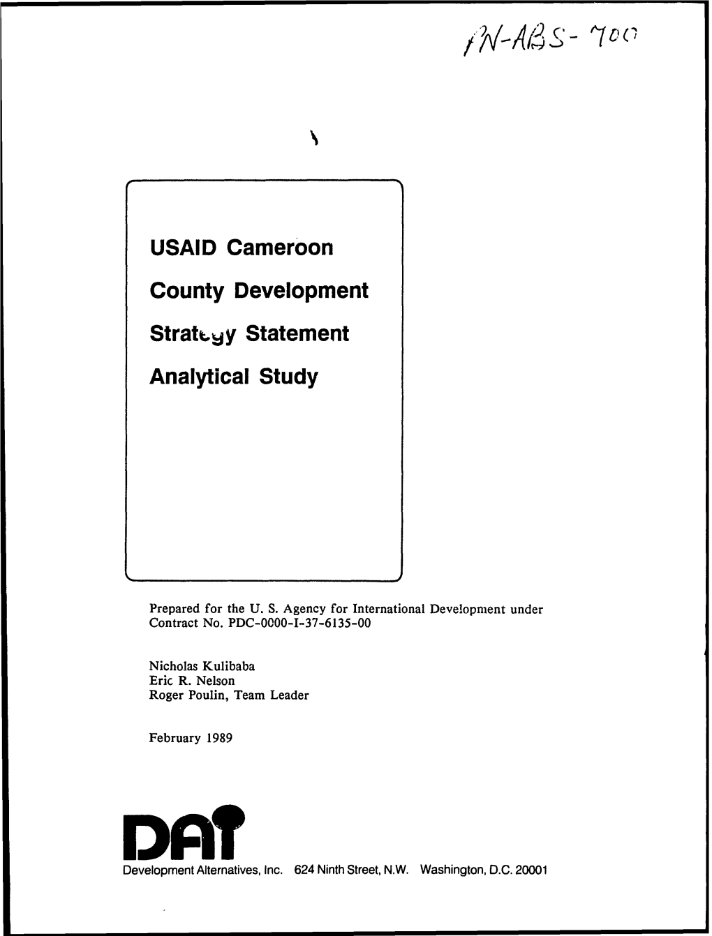 USAID Cameroon County Development Statement Analytical Study