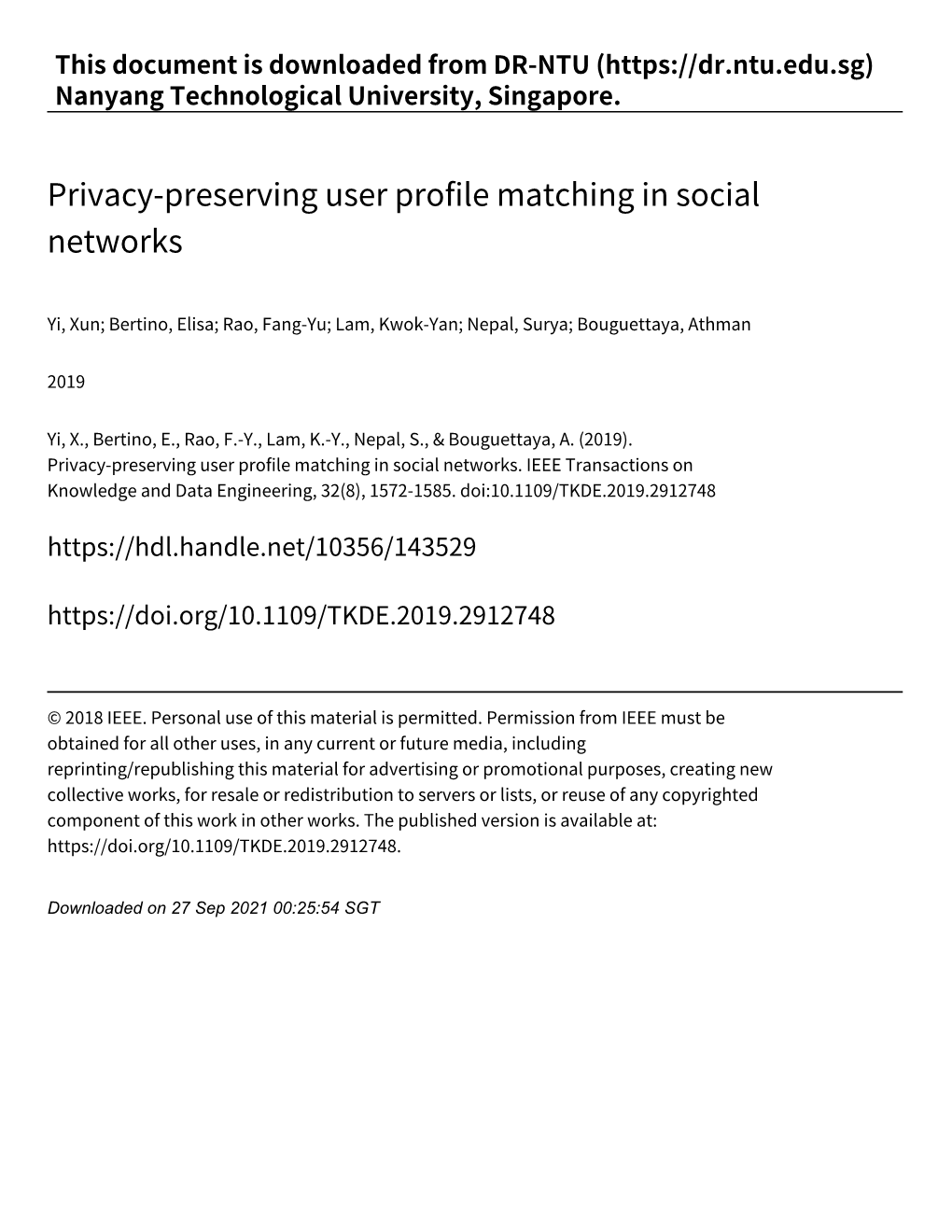 Privacy‑Preserving User Profile Matching in Social Networks