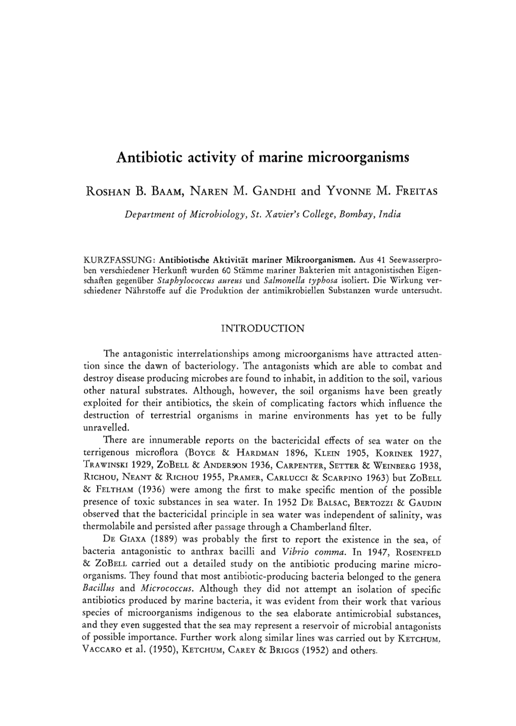 Antibiotic Activity of Marine Microorganisms