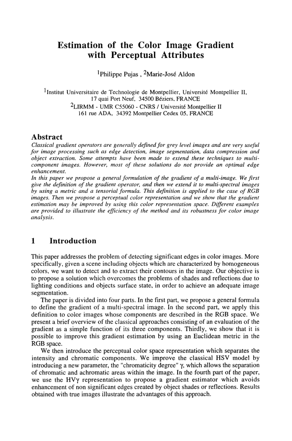 Estimation of the Color Image Gradient with Perceptual Attributes