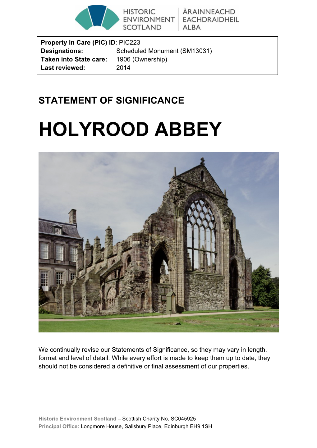 Holyrood Abbey Statement of Significance