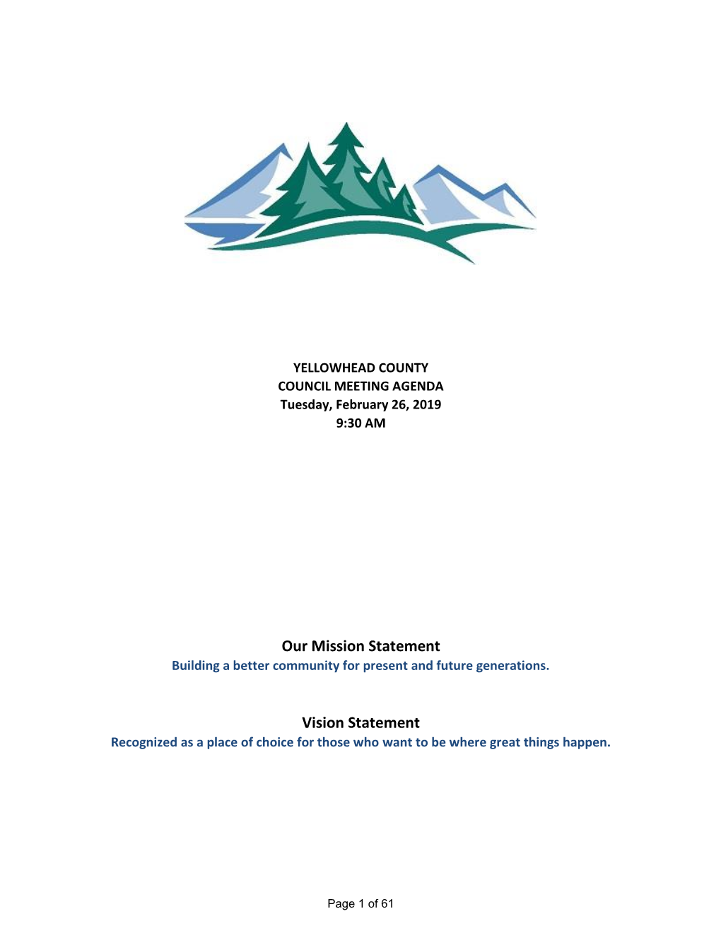 COUNCIL MEETING AGENDA Tuesday, February 26, 2019 9:30 AM