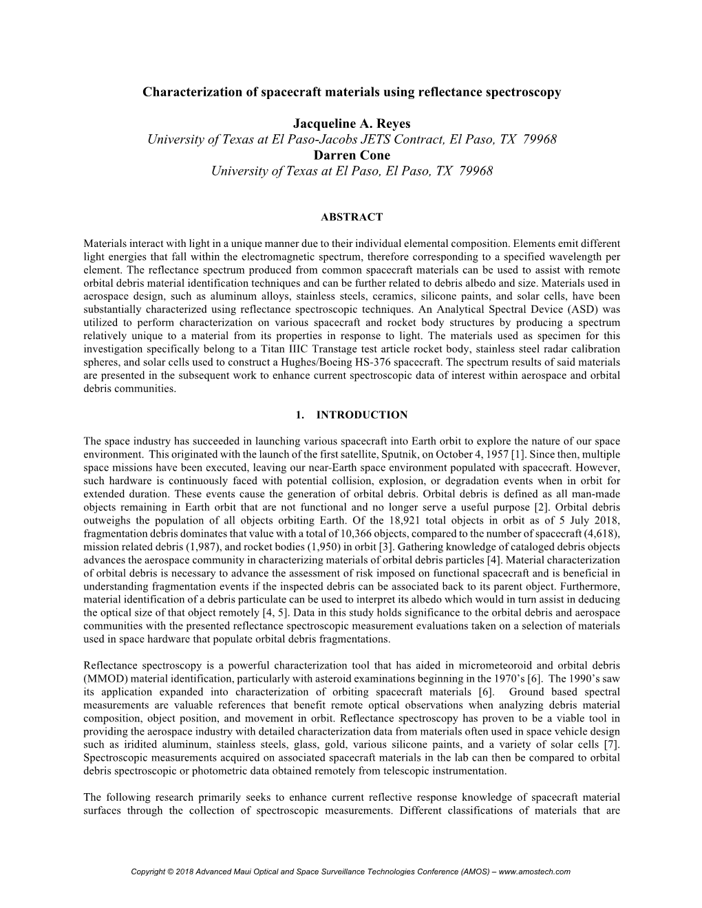 Characterization of Spacecraft Materials Using Reflectance Spectroscopy