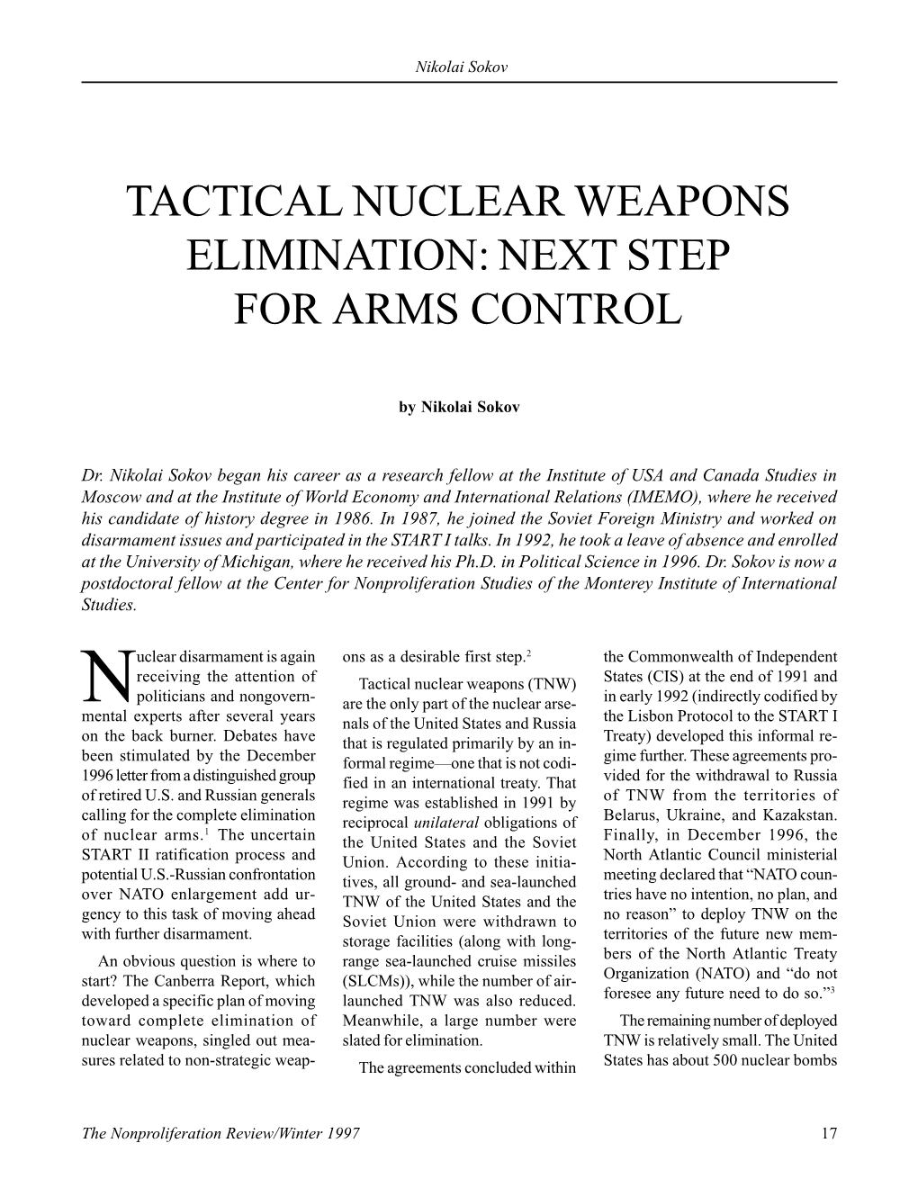 Npr 4.2: Tactical Nuclear Weapons Elimination