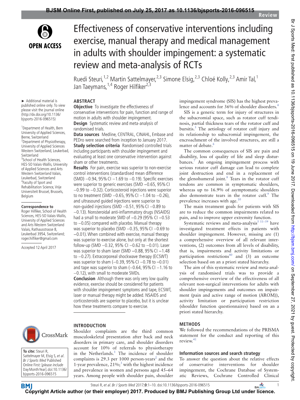 Effectiveness of Conservative Interventions Including Exercise