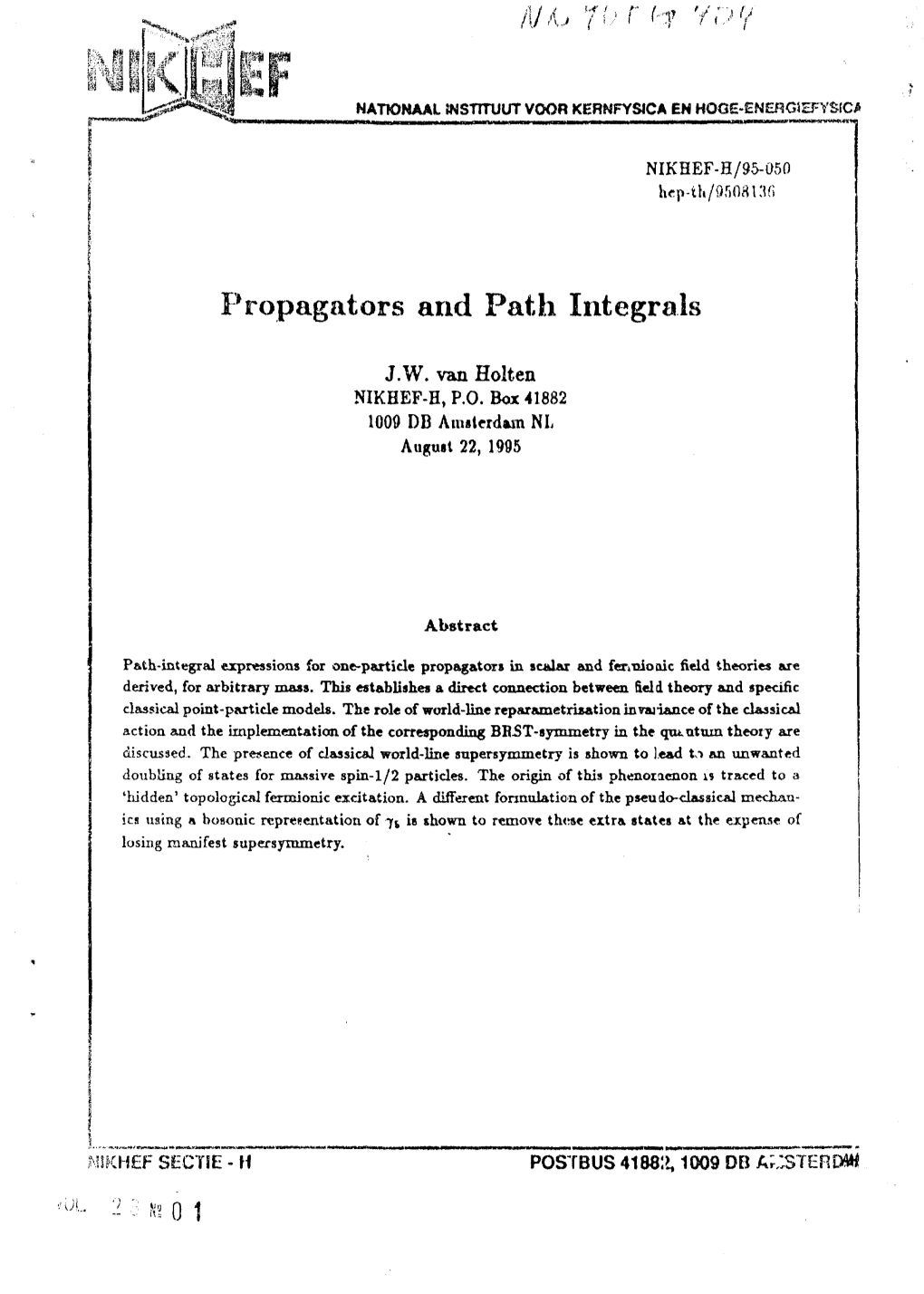 Propagators and Path Integrals