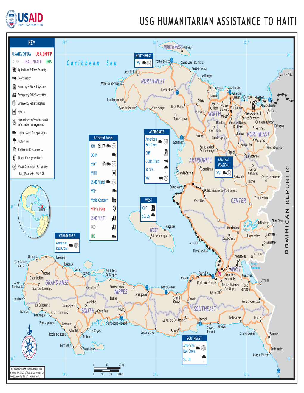 USAID/OFDA Haiti Storms Program Map 11/14/2008