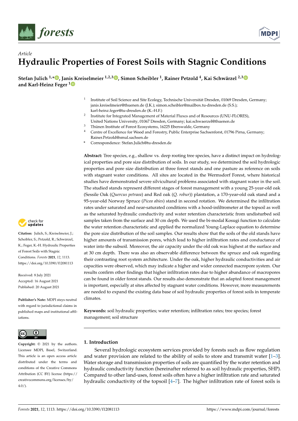 Hydraulic Properties of Forest Soils with Stagnic Conditions