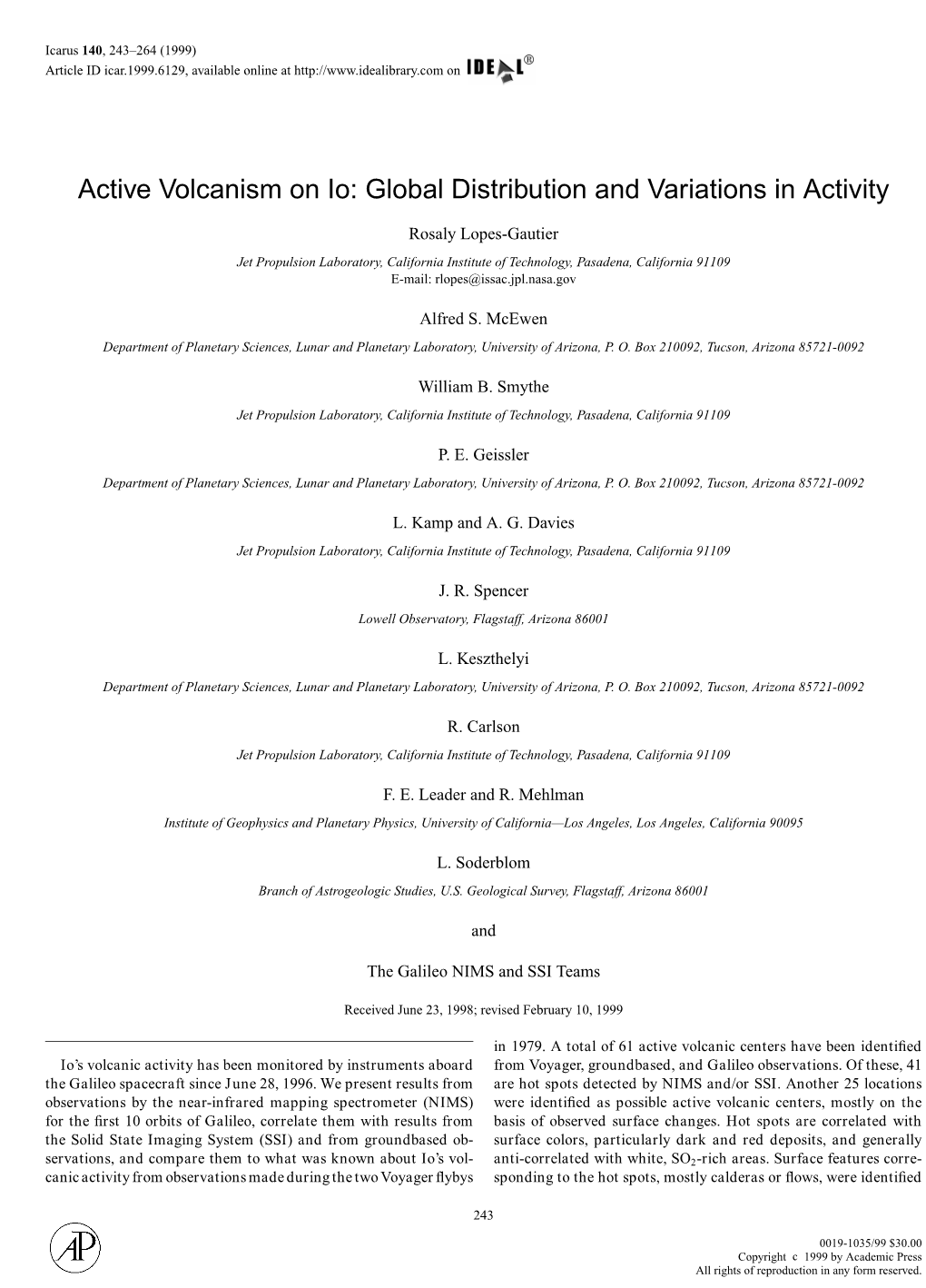 Active Volcanism on Io: Global Distribution and Variations in Activity