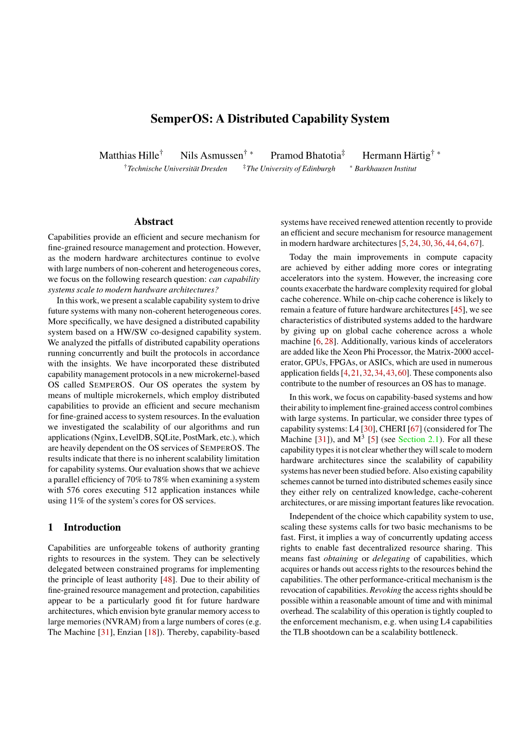 Semperos: a Distributed Capability System