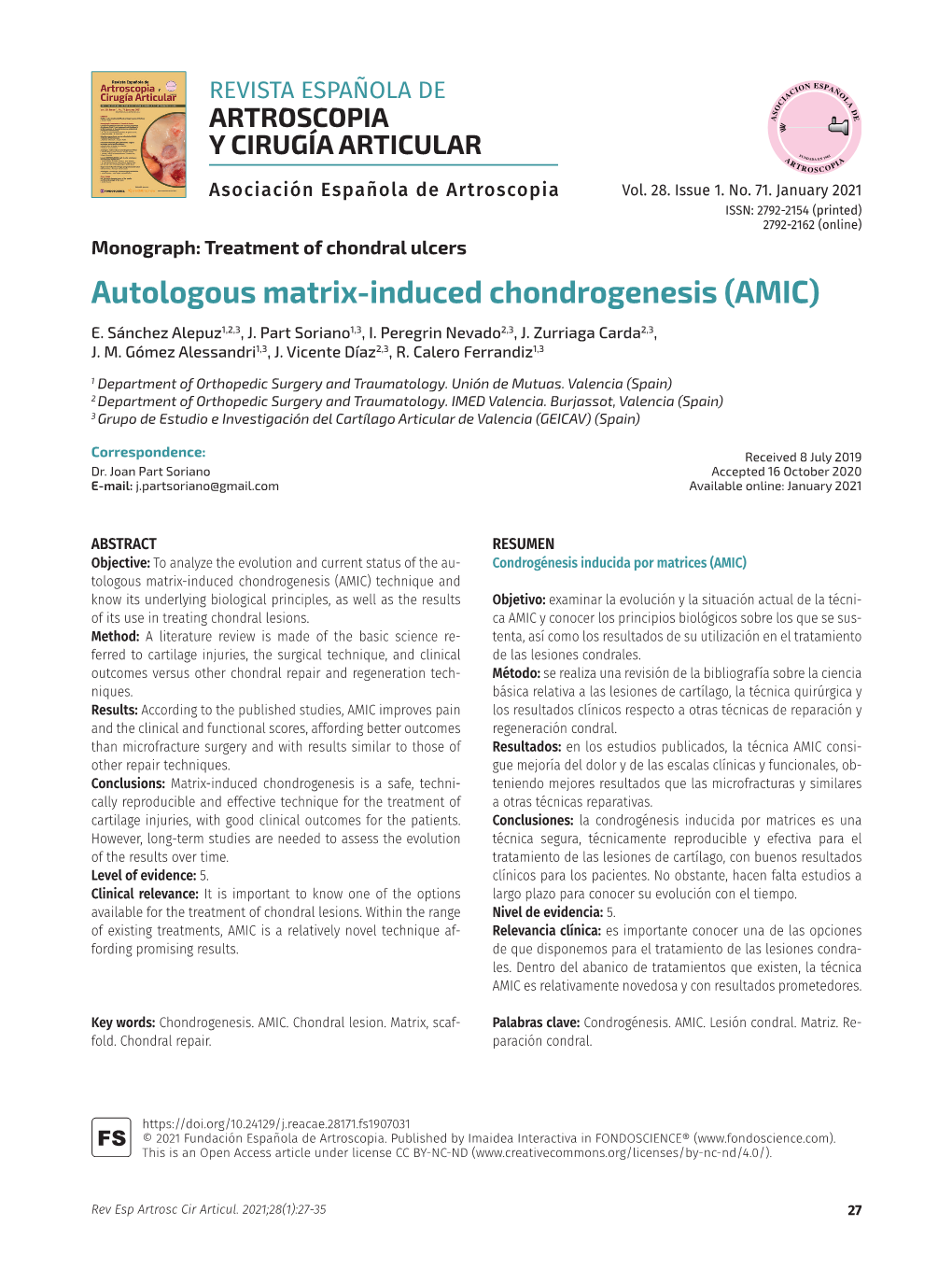 Autologous Matrix-Induced Chondrogenesis (AMIC) E