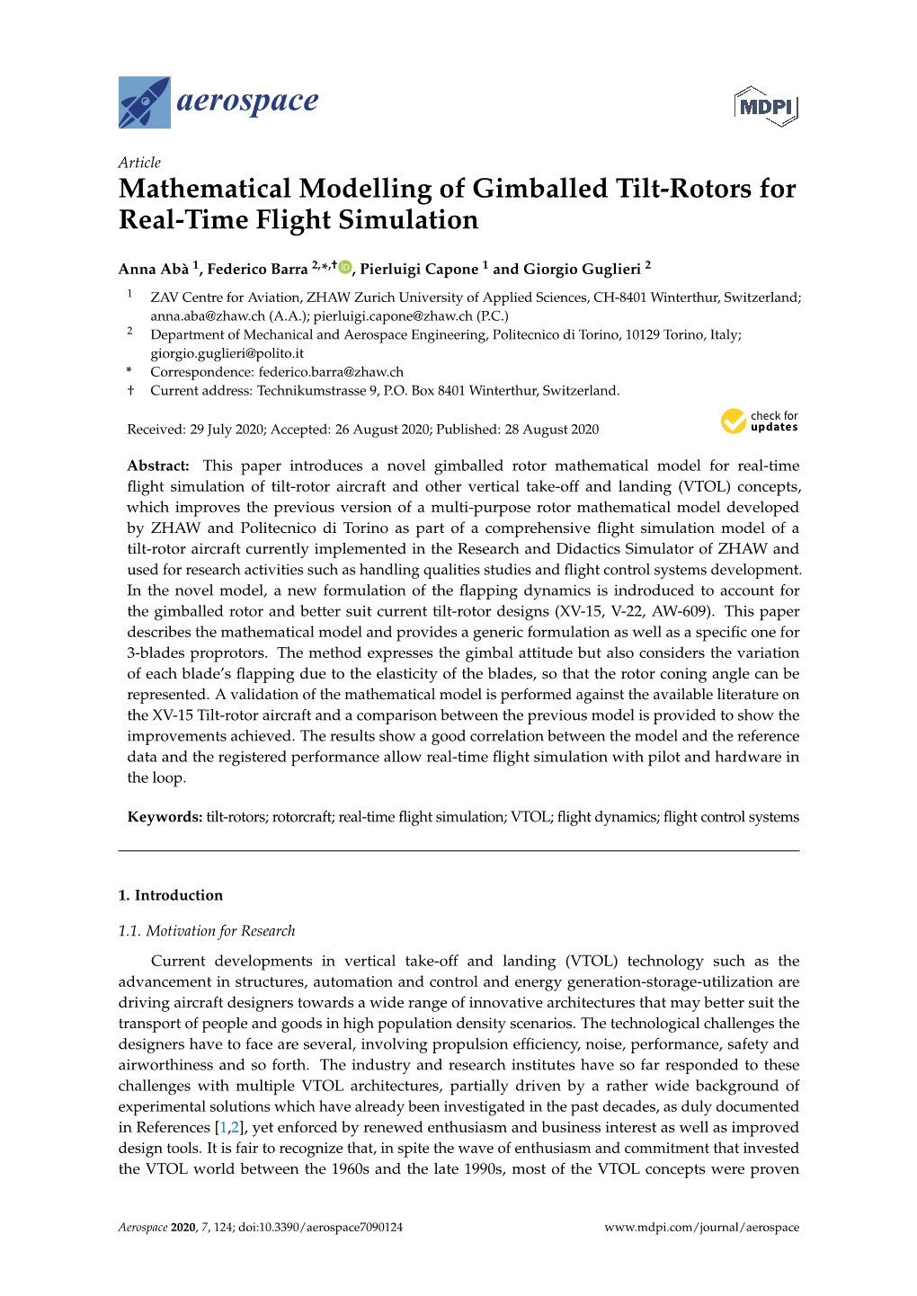 Mathematical Modelling of Gimballed Tilt-Rotors for Real-Time Flight Simulation
