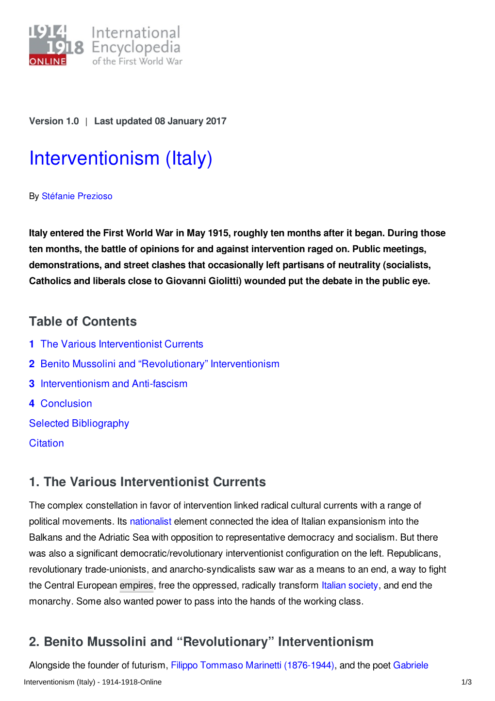 Interventionism (Italy) | International Encyclopedia of the First World War