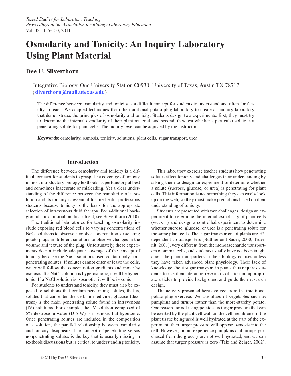 Osmolarity and Tonicity: an Inquiry Laboratory Using Plant Material