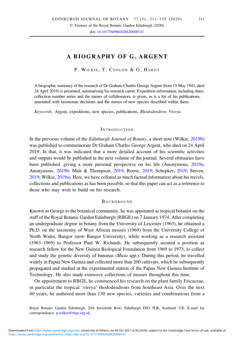 A Biography of G. Argent