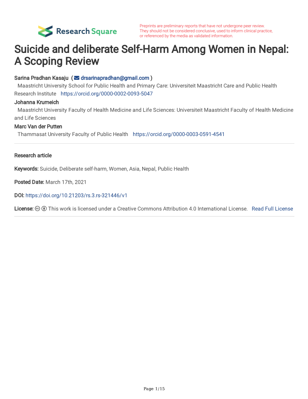 Suicide and Deliberate Self-Harm Among Women in Nepal: a Scoping Review