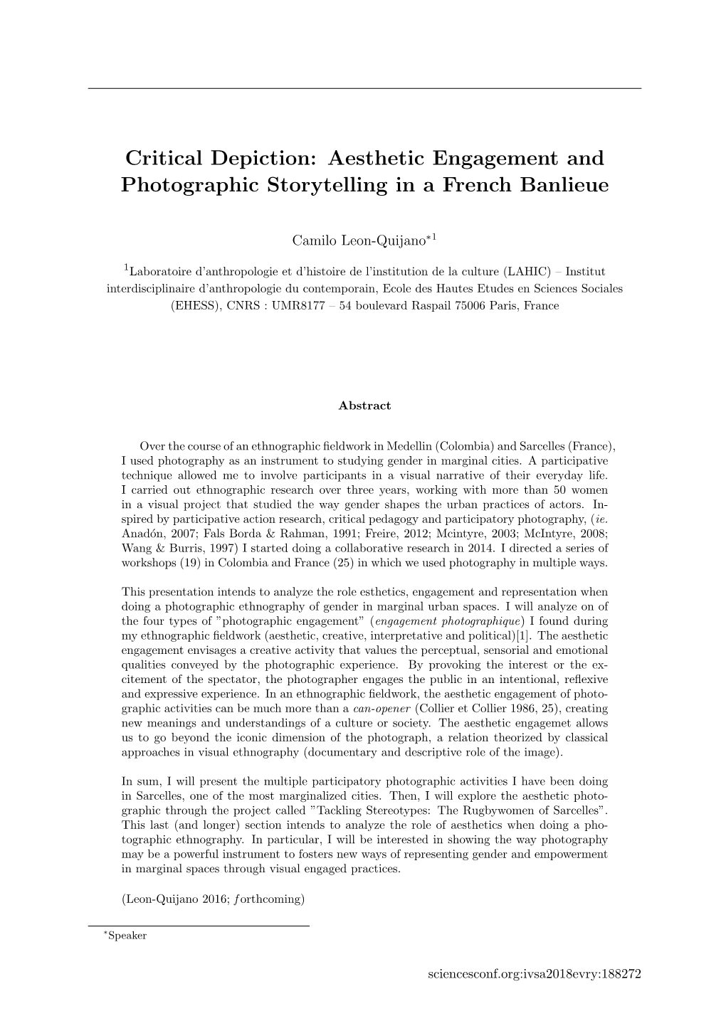 Critical Depiction: Aesthetic Engagement and Photographic Storytelling in a French Banlieue