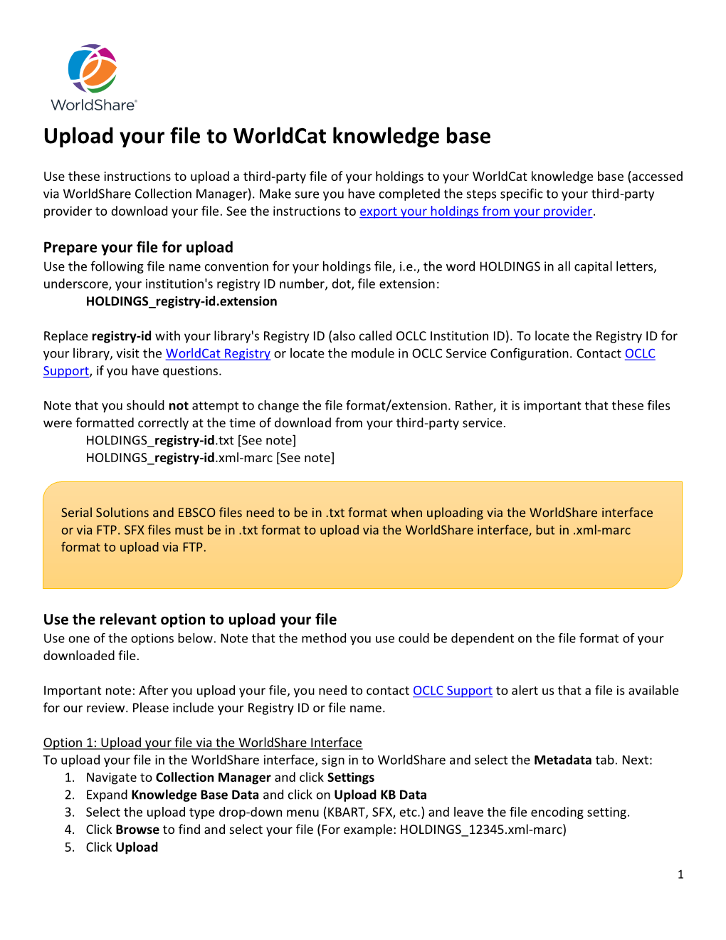 Upload Your File to Worldcat Knowledge Base