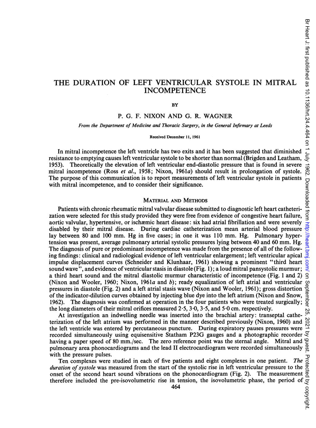 The Duration of Left Ventricular Systole in Mitral Incompetence