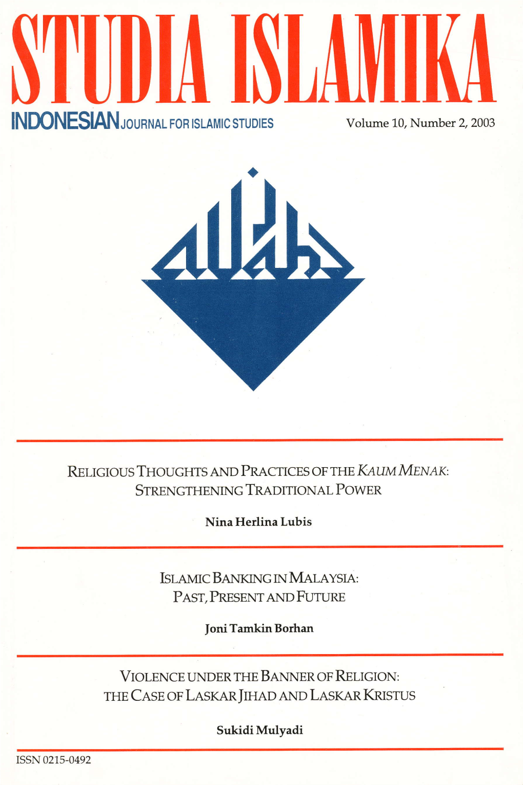 $TUDIA Ru INDONESIAN.Tournal for Tslamtc Studies Volume 10, Number 2,2003