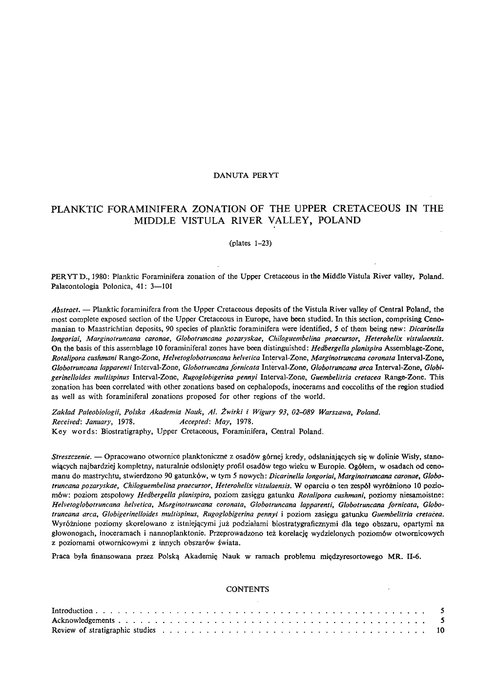 PLANKTIC FORAMINIFERA ZONATION of the UPPER CRETACEOUS in the MIDDLE VISTULA RIVER VALLEY, POLAND -.: Palaeontologia Polonica