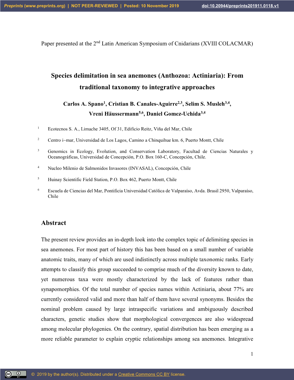 Species Delimitation in Sea Anemones (Anthozoa: Actiniaria): from Traditional Taxonomy to Integrative Approaches